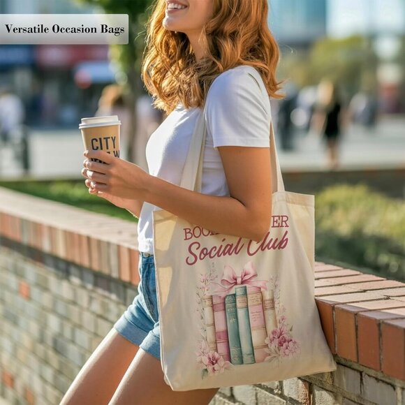 Bookish Lover Tote Bag Canvas Pink Bow Book Club Gift for Women - Picture 4 of 7